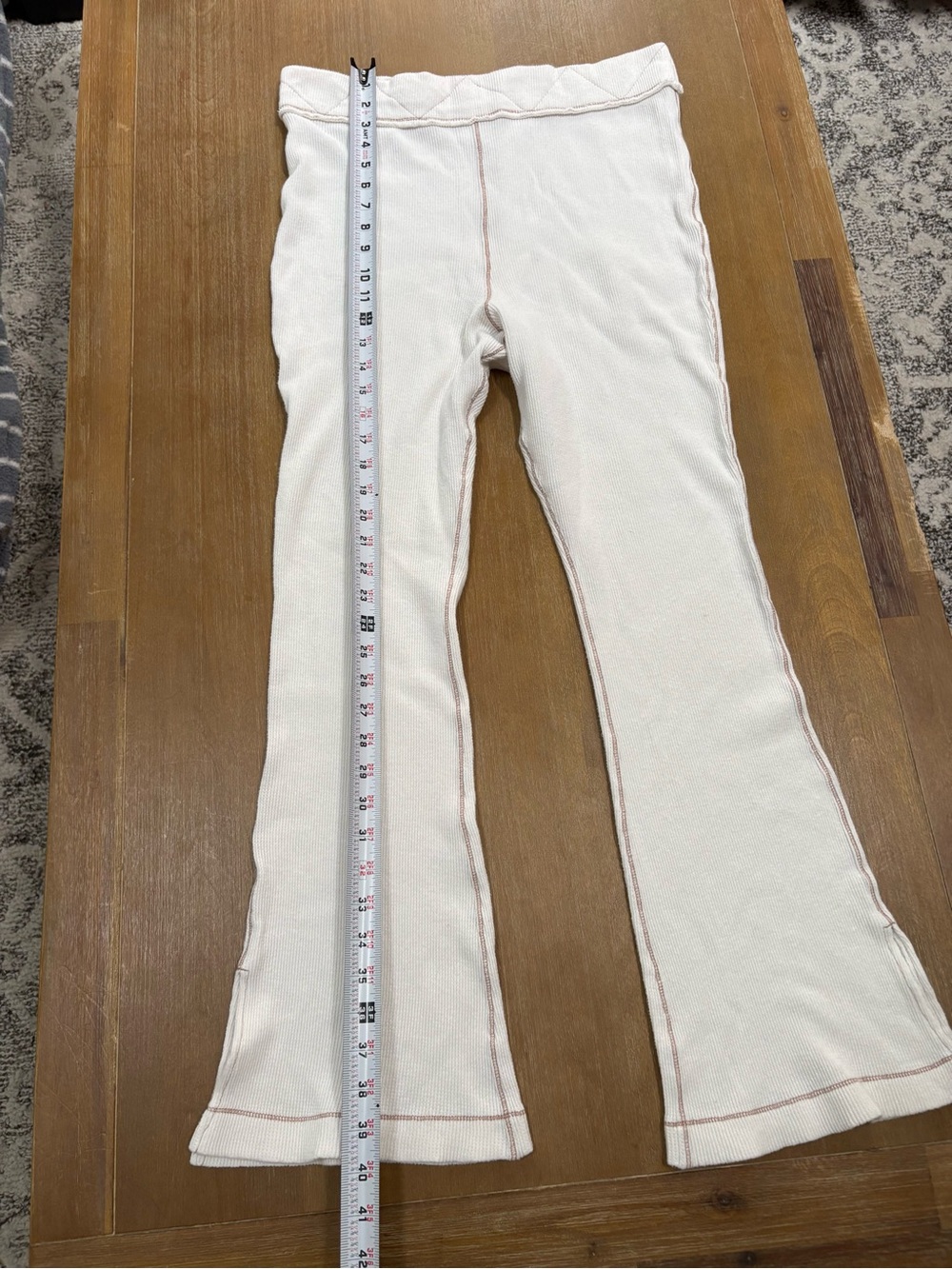 Free People Cream Ribbed Flare Pajama Pants with Stitching Detail - Picture 9 of 10